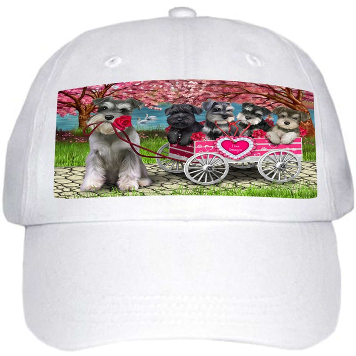 I Love Schnauzer Dogs in a Cart Ball Hat Cap