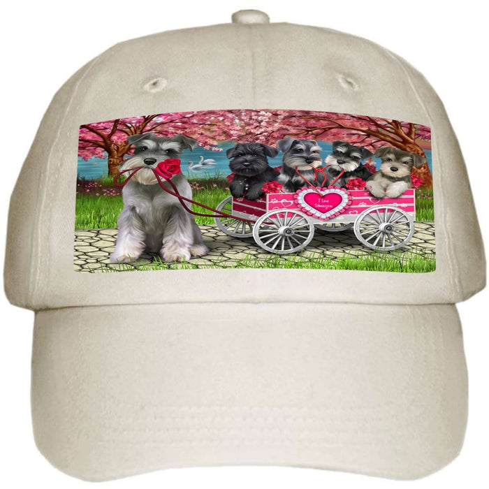 I Love Schnauzer Dogs in a Cart Ball Hat Cap