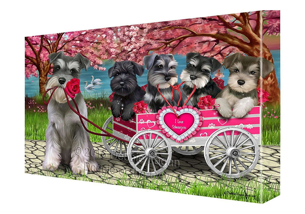 I Love Schnauzer Dogs in a Cart Canvas Wall Art