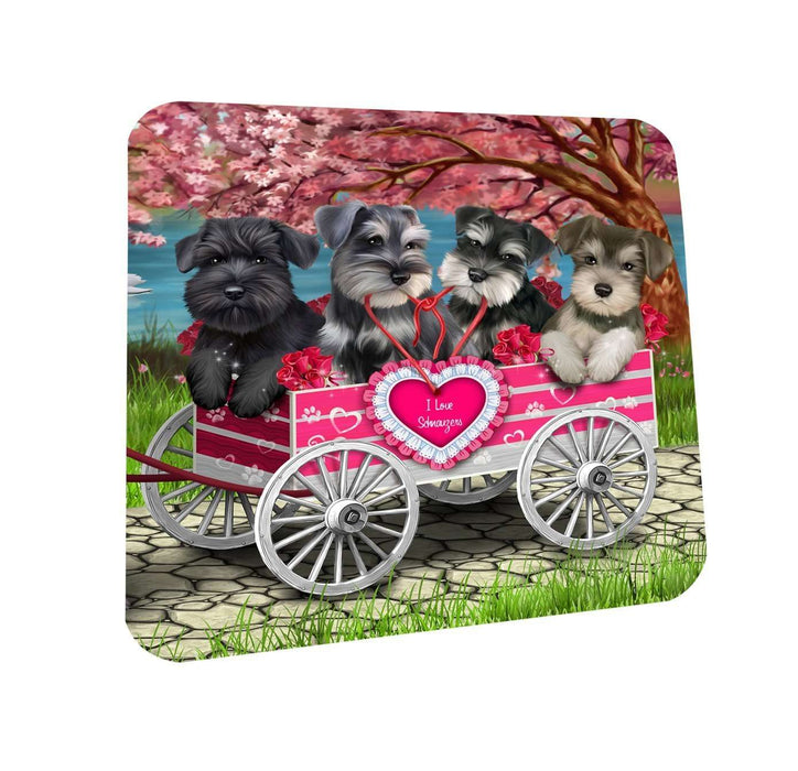 I Love Schnauzer Dogs in a Cart Coasters Set of 4