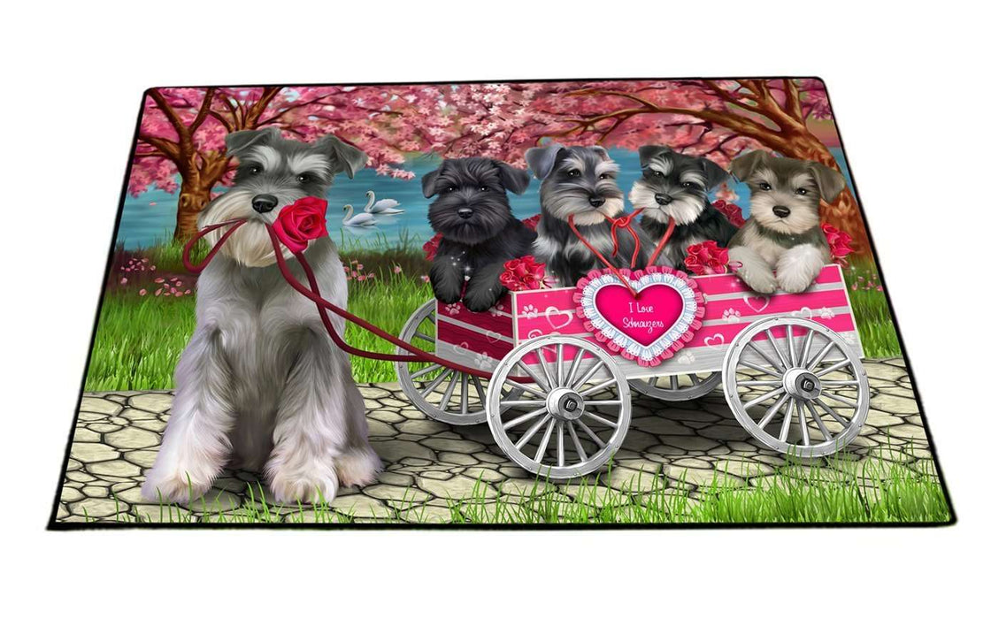 I Love Schnauzer Dogs in a Cart Indoor/Outdoor Floormat