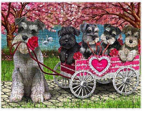 I Love Schnauzer Dogs in a Cart Puzzle with Photo Tin