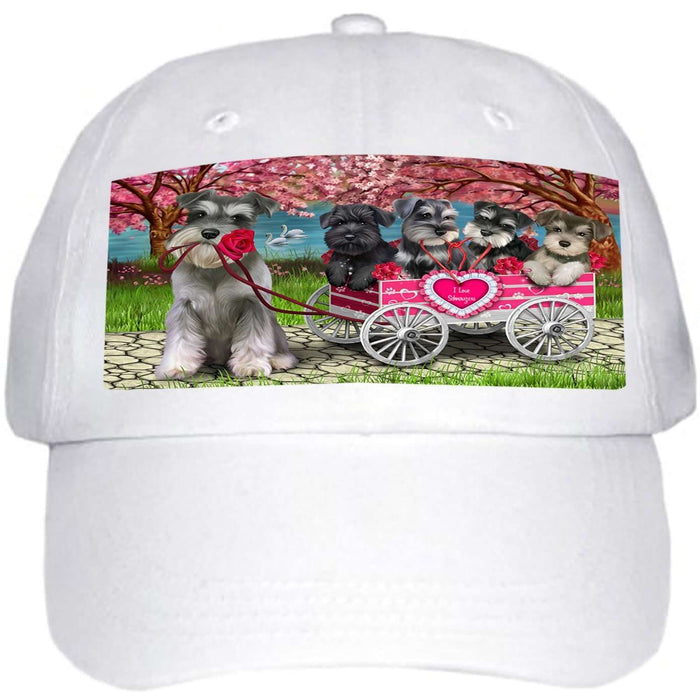 I Love Schnauzers Dog in a Cart Ball Hat Cap HAT49500