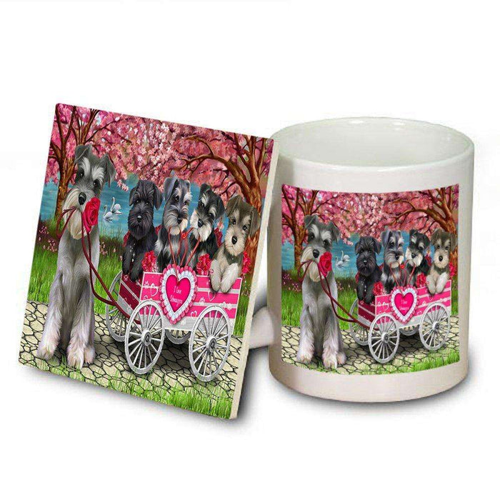 I Love Schnauzers Dog in a Cart Mug and Coaster Set MUC48581