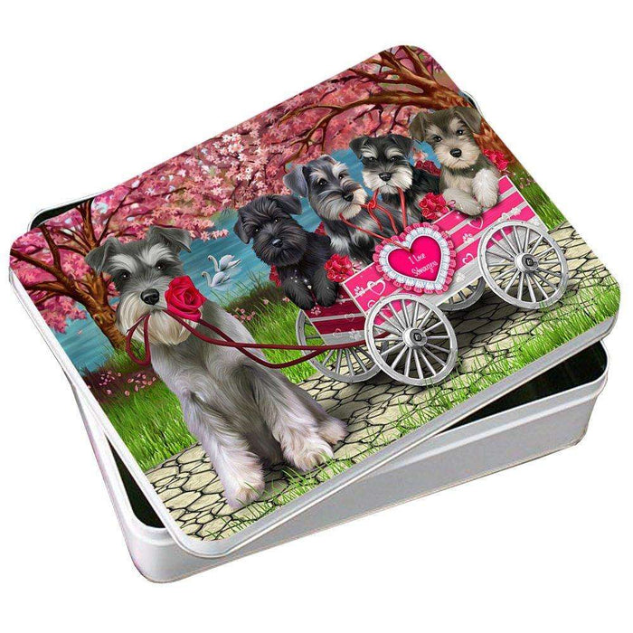 I Love Schnauzers Dog in a Cart Photo Storage Tin PITN48589
