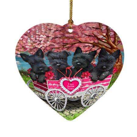 I Love scottish terriers Dog in a Cart Heart Christmas Ornament HPOR48590