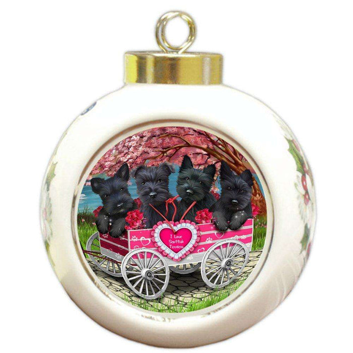 I Love scottish terriers Dog in a Cart Round Ball Christmas Ornament RBPOR48577