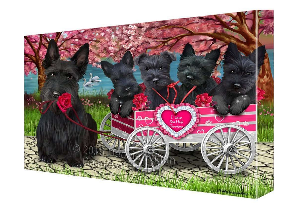 I Love Scottish Terriers Dogs in a Cart Canvas Wall Art