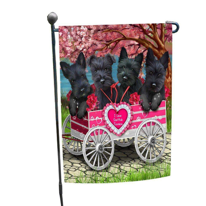 I Love Scottish Terriers Dogs in a Cart Garden Flag