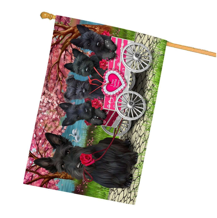 I Love Scottish Terriers Dogs in a Cart House Flag