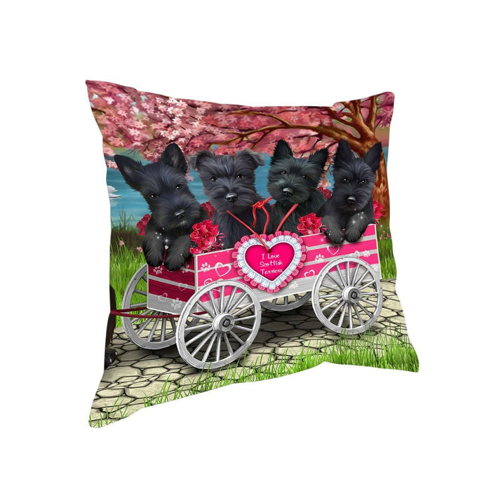 I Love Scottish Terriers Dogs in a Cart Throw Pillow D072
