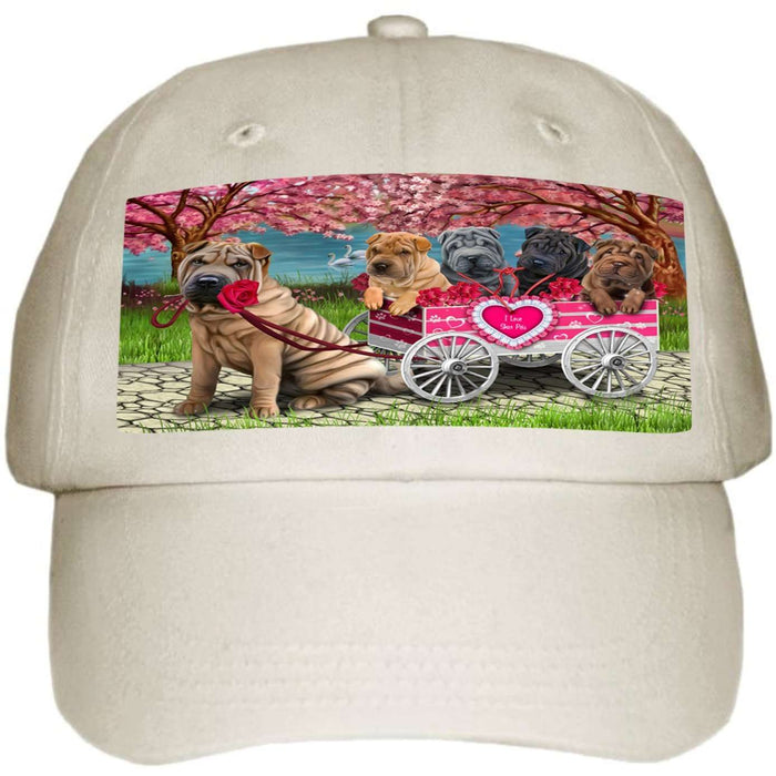 I Love Shar Pei Dogs in a Cart Ball Hat Cap