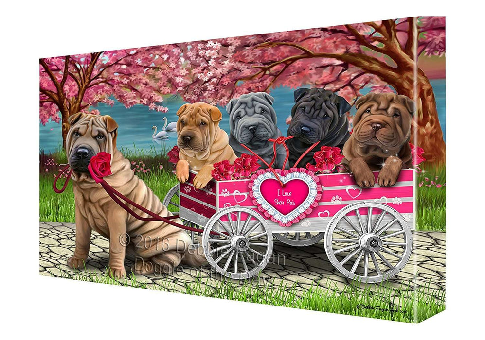 I Love Shar Pei Dogs in a Cart Canvas Wall Art