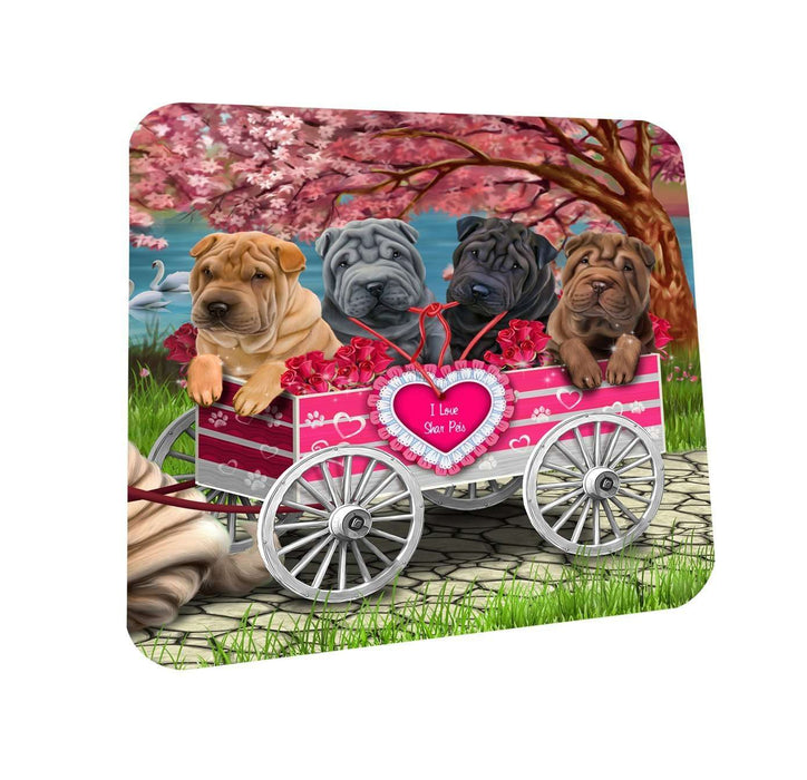 I Love Shar Pei Dogs in a Cart Coasters Set of 4