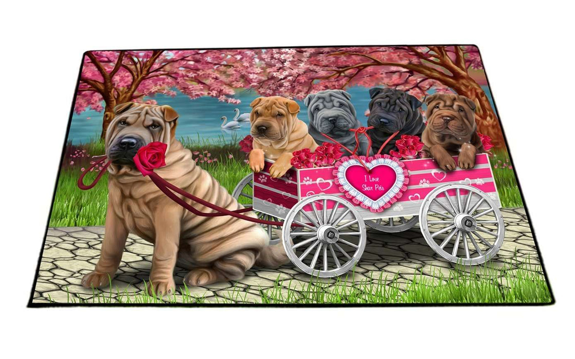 I Love Shar Pei Dogs in a Cart Indoor/Outdoor Floormat