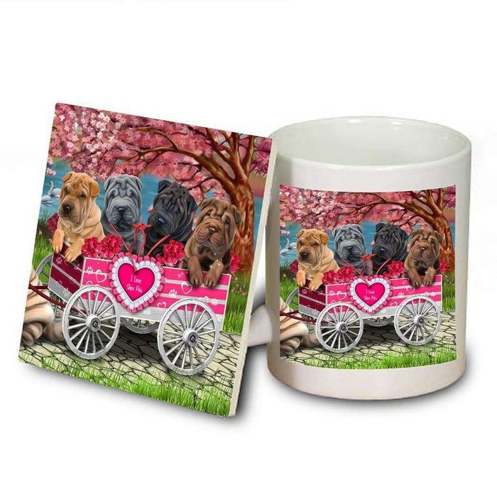 I Love Shar Pei Dogs in a Cart Mug and Coaster Set