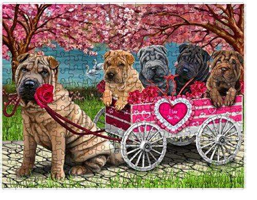I Love Shar Pei Dogs in a Cart Puzzle with Photo Tin