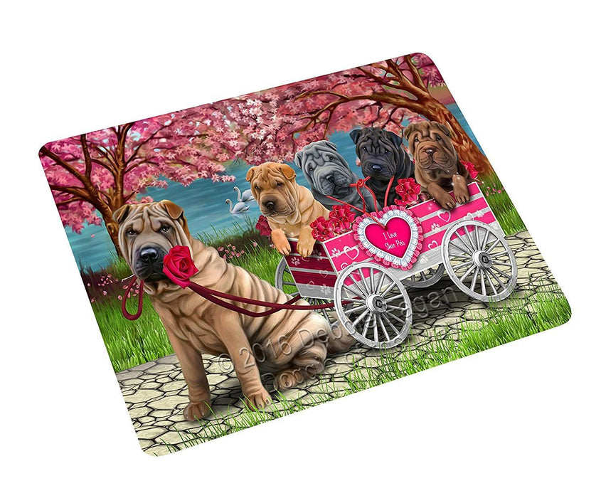 I Love Shar Pei Dogs in a Cart Tempered Cutting Board
