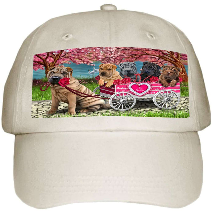 I Love Shar Peies Dog in a Cart Ball Hat Cap HAT49506