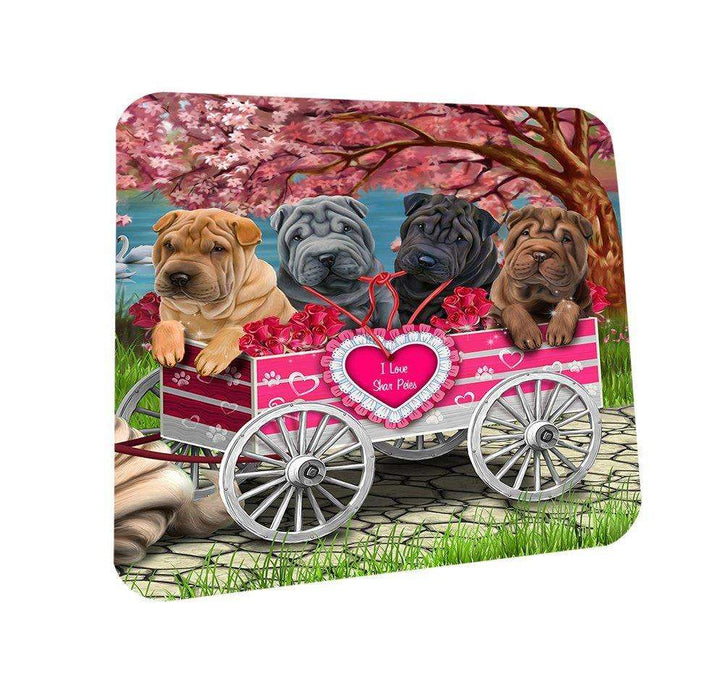 I Love Shar Peies Dog in a Cart Coasters Set of 4 CST48550