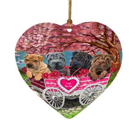 I Love Shar Peies Dog in a Cart Heart Christmas Ornament HPOR48591