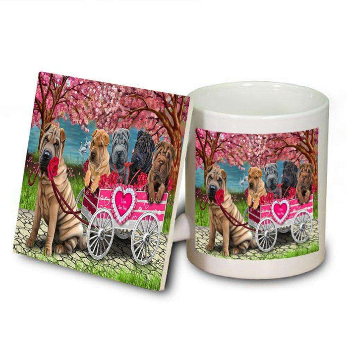I Love Shar Peies Dog in a Cart Mug and Coaster Set MUC48583