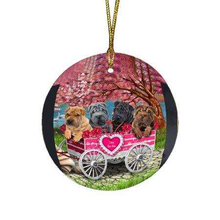 I Love Shar Peies Dog in a Cart Round Christmas Ornament RFPOR48582