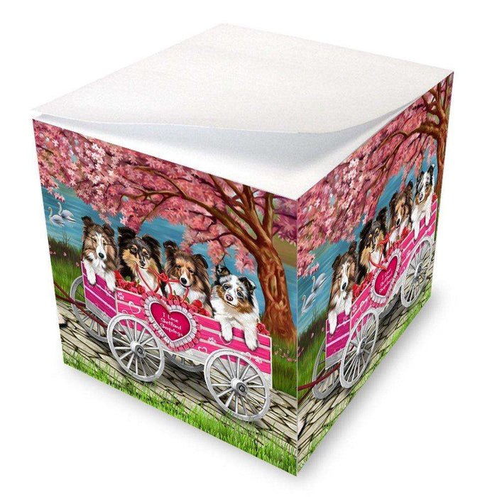 I Love Shetland Sheepdog Dogs in a Cart Note Cube