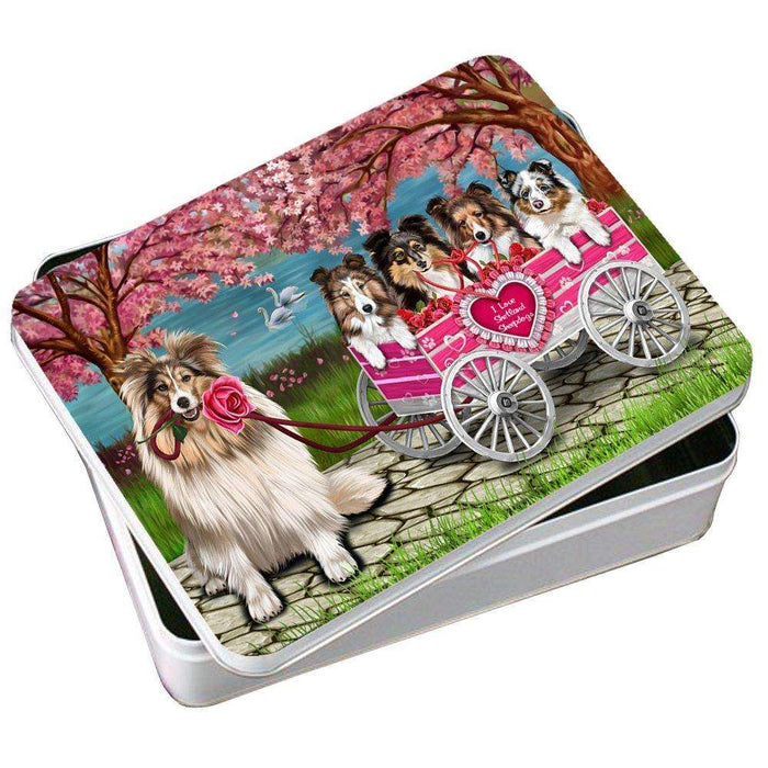 I Love Shetland Sheepdog Dogs in a Cart Photo Storage Tin