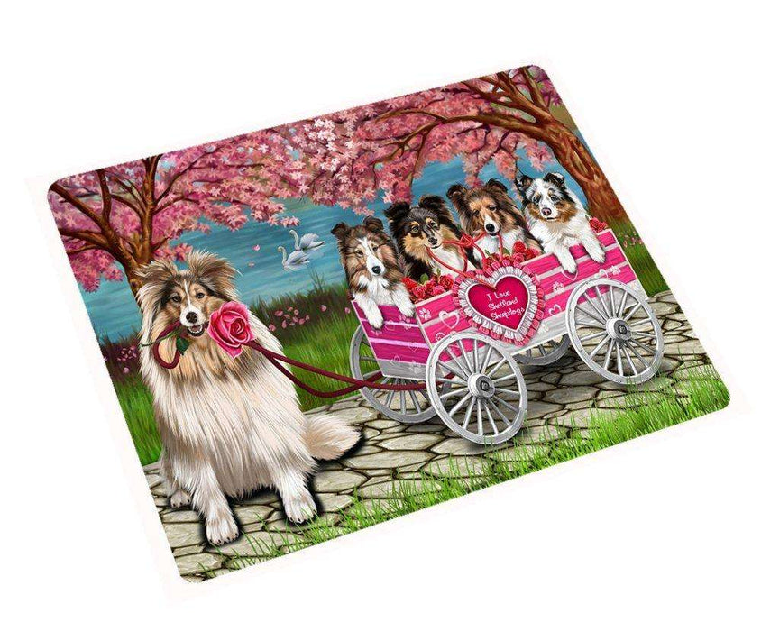 I Love Shetland Sheepdog Dogs in a Cart Tempered Cutting Board