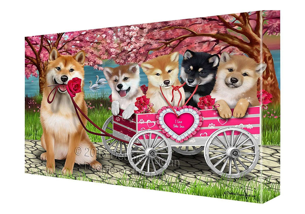 I Love Shiba Inu Dogs in a Cart Canvas Wall Art