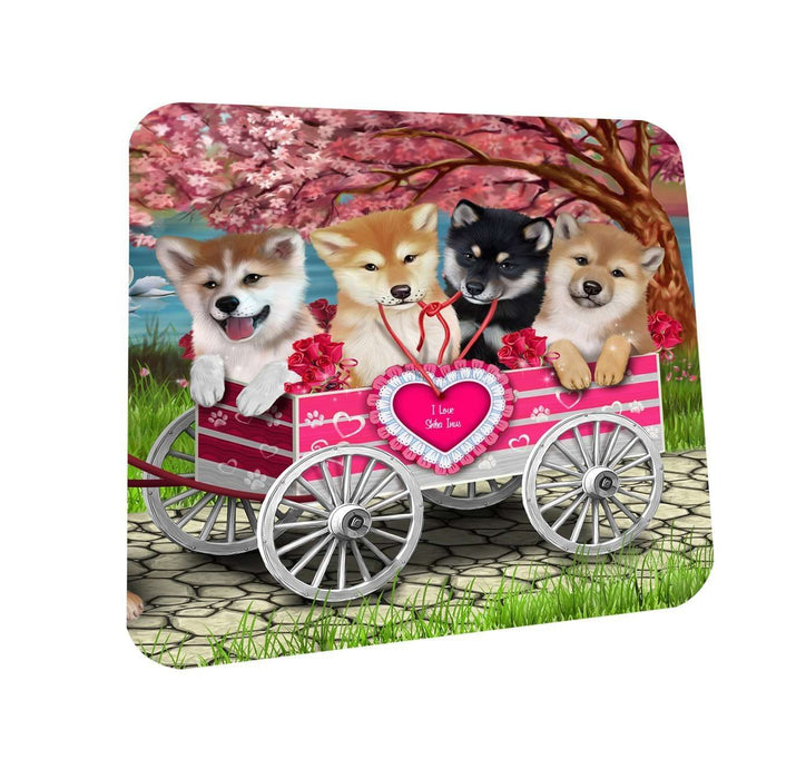 I Love Shiba Inu Dogs in a Cart Coasters Set of 4