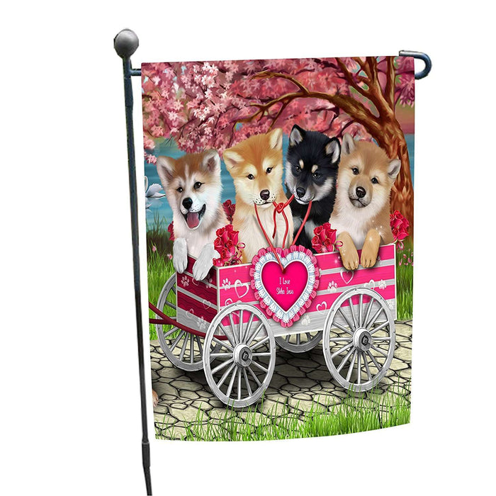 I Love Shiba Inu Dogs in a Cart Garden Flag