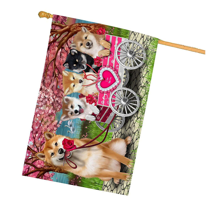 I Love Shiba Inu Dogs in a Cart House Flag