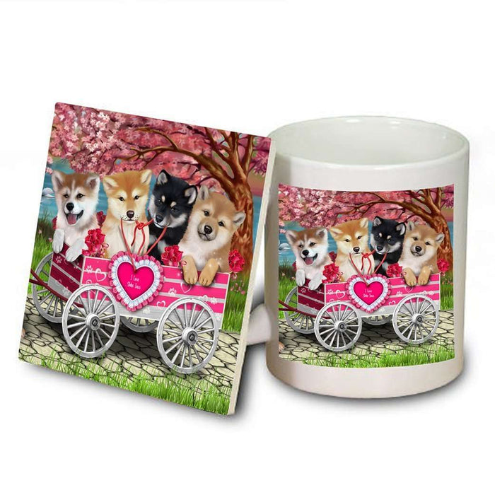 I Love Shiba Inu Dogs in a Cart Mug and Coaster Set