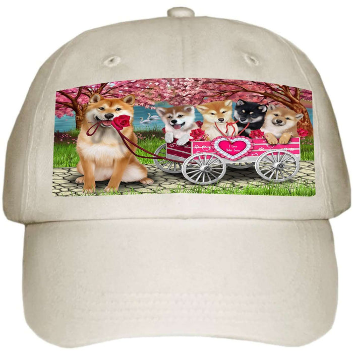 I Love Shiba Inues Dog in a Cart Ball Hat Cap HAT49509