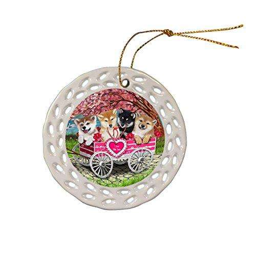 I Love Shiba Inues Dog in a Cart Ceramic Doily Ornament DPOR48534