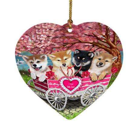 I Love Shiba Inues Dog in a Cart Heart Christmas Ornament HPOR48592