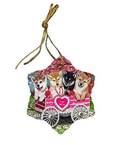 I Love Shiba Inues Dog in a Cart Star Porcelain Ornament SPOR48526