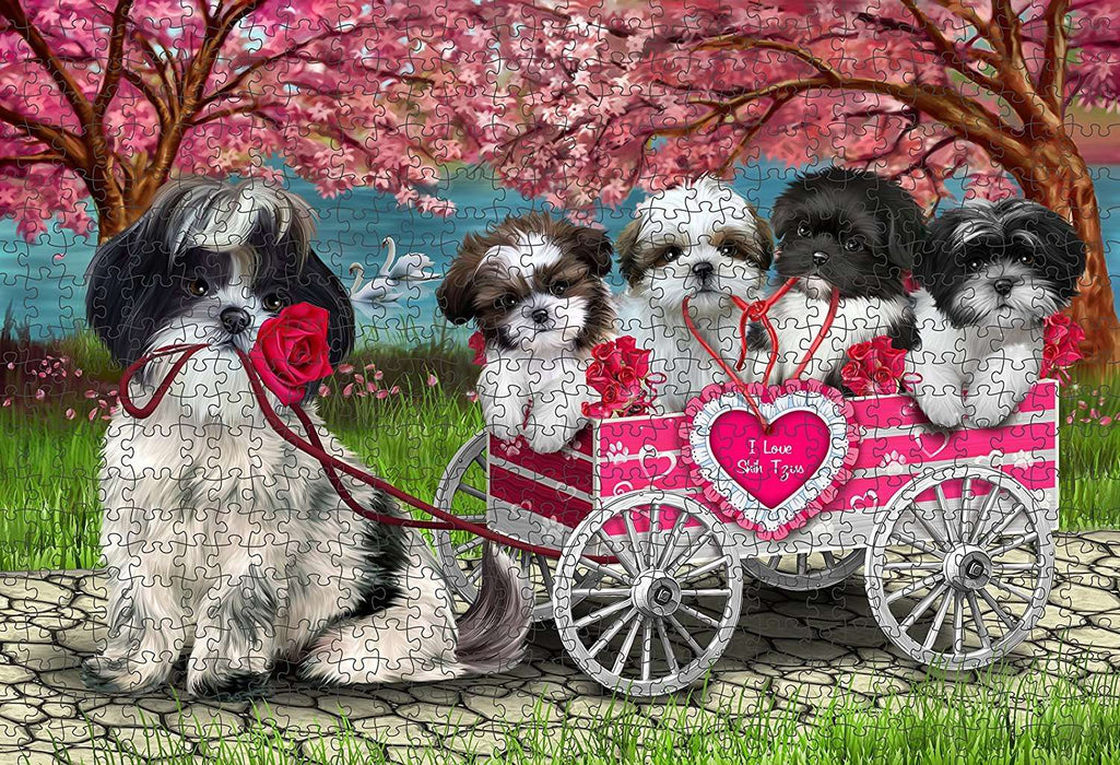 I Love Shih Tzu Cart Dogs Puzzle with Photo Tin PUZL1455