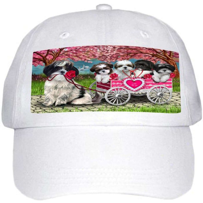I Love Shih Tzu Dogs in a Cart Ball Hat Cap