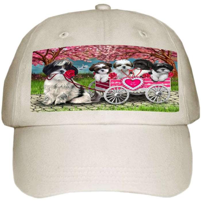 I Love Shih Tzu Dogs in a Cart Ball Hat Cap