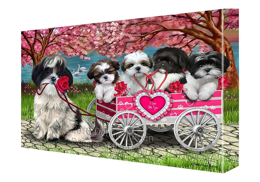 I Love Shih Tzu Dogs in a Cart Canvas Wall Art