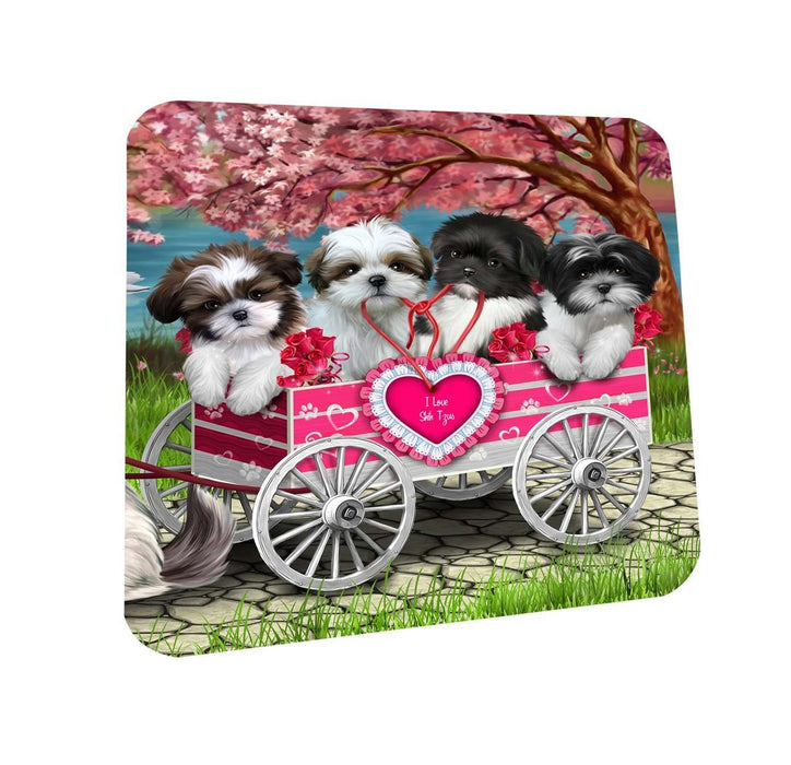 I Love Shih Tzu Dogs in a Cart Coasters Set of 4