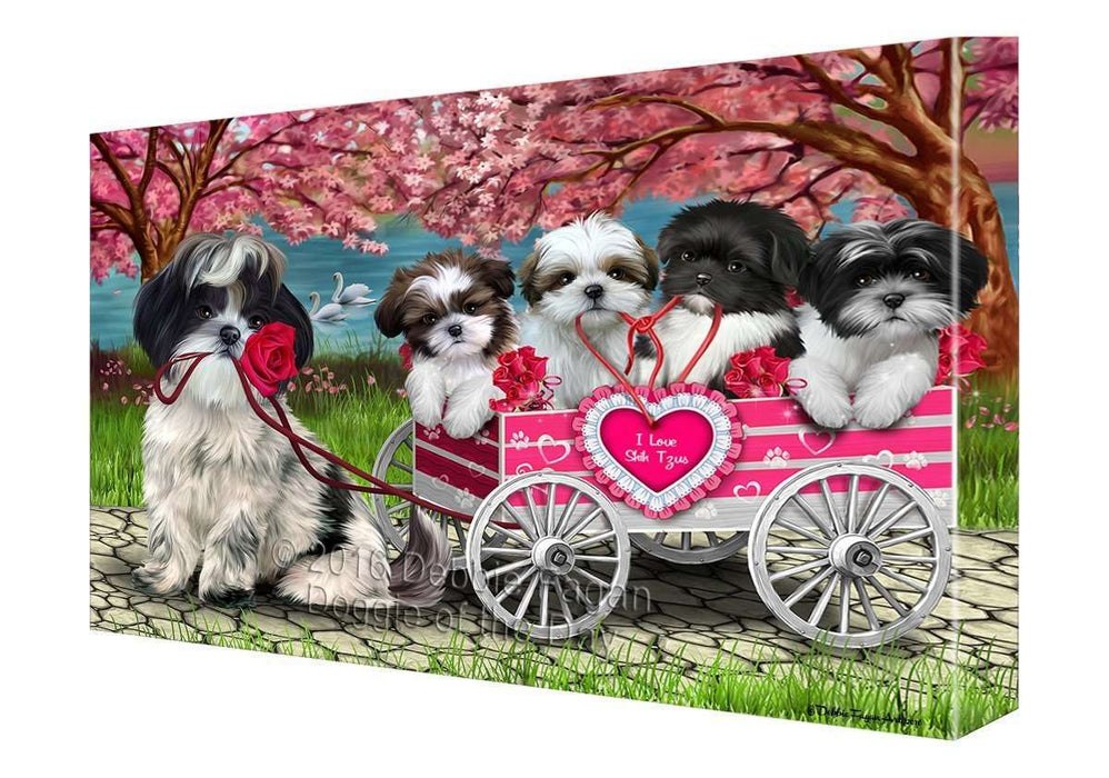 I Love Shih Tzu Dogs in a CArt CV041 Canvas Wall Art CV041