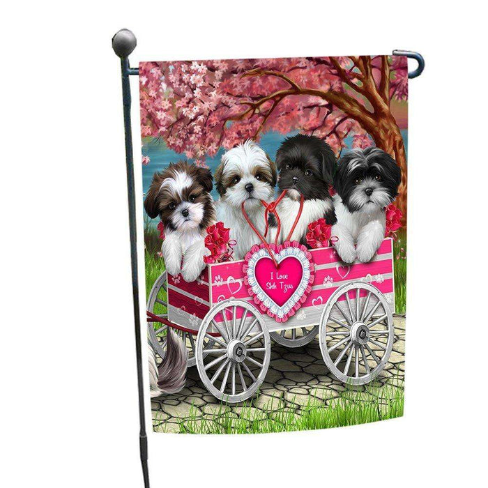 I Love Shih Tzu Dogs in a Cart Garden Flag GF052