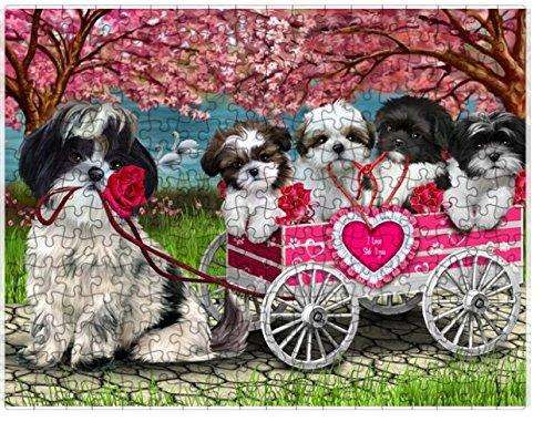I Love Shih Tzu Dogs in a Cart Puzzle with Photo Tin