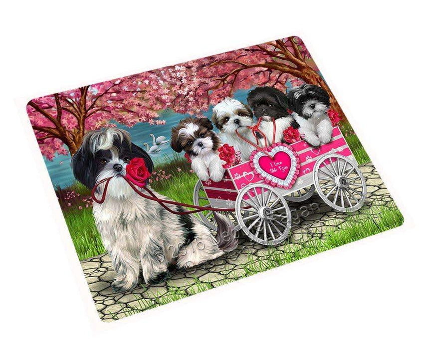 I Love Shih Tzu Dogs in a Cart Tempered Cutting Board CB049