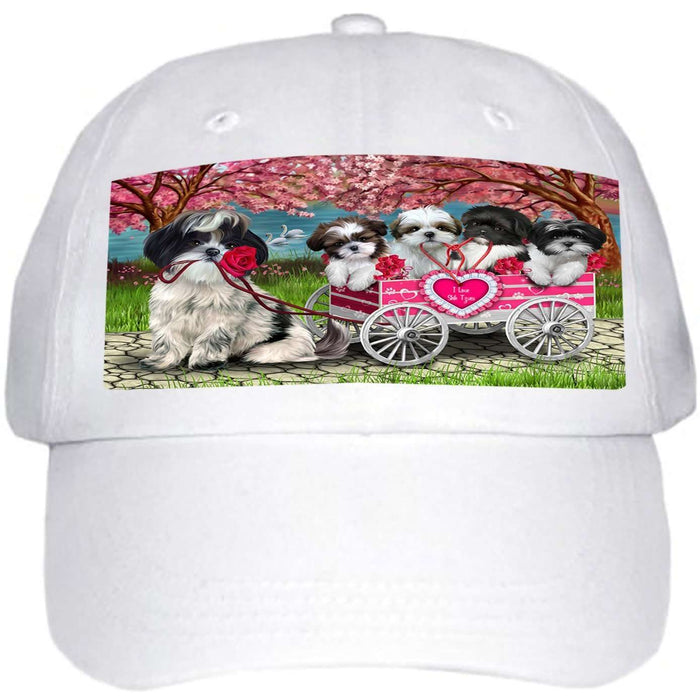 I Love Shih Tzues Dog in a Cart Ball Hat Cap HAT49512