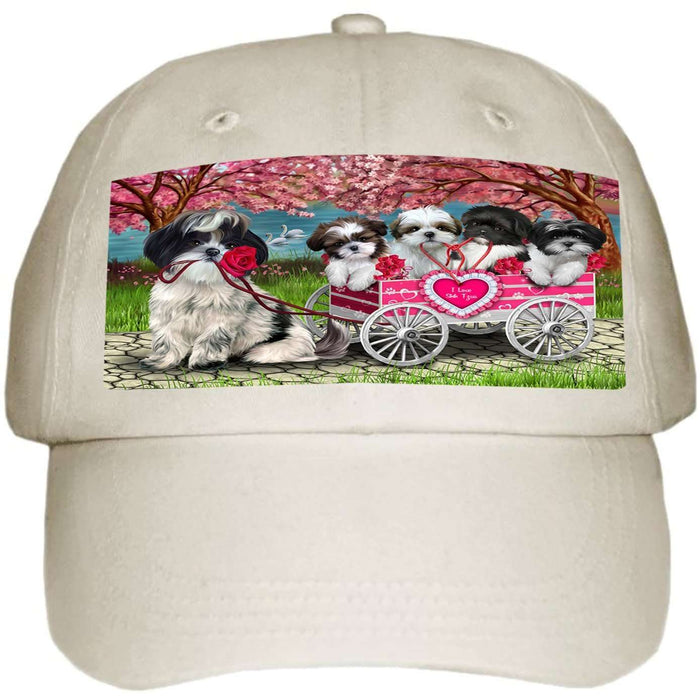I Love Shih Tzues Dog in a Cart Ball Hat Cap HAT49515